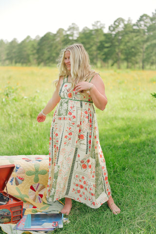 Cream Floral Tie Back Maxi Dress