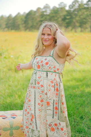 Cream Floral Tie Back Maxi Dress