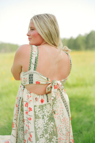 Cream Floral Tie Back Maxi Dress