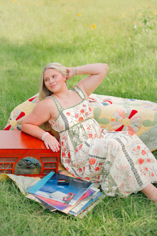 Cream Floral Tie Back Maxi Dress