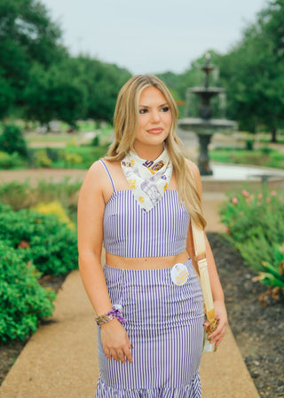 Purple & White Striped Maxi Skirt Set