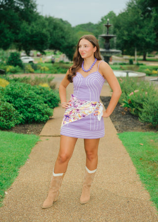 Purple Trim Detail Sweetheart Dress
