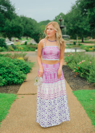 Purple Abstract Maxi Skirt Set