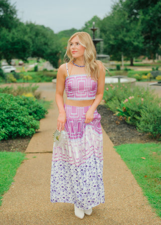 Purple Abstract Maxi Skirt Set
