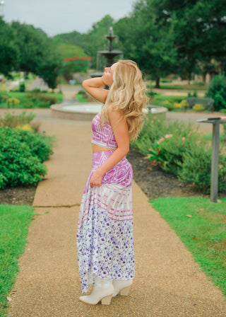 Purple Abstract Maxi Skirt Set