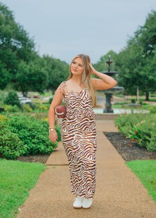 Brown Tiger Print Maxi Skirt Set