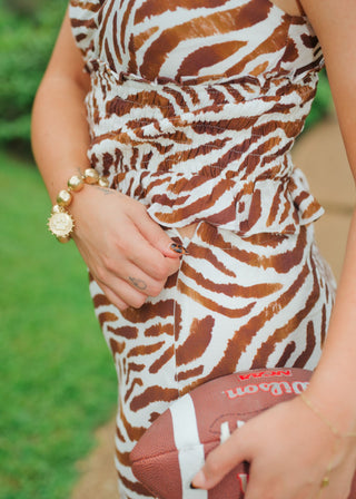 Brown Tiger Print Maxi Skirt Set