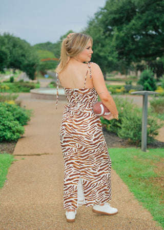 Brown Tiger Print Maxi Skirt Set