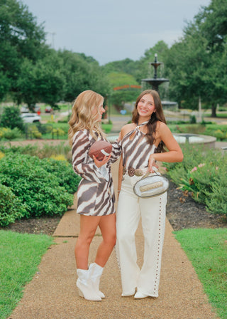 Cream Studded Wide Leg Jeans
