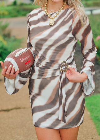 Tiger Print Brown Long Sleeve Top