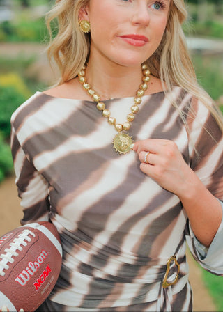 Tiger Face Pendant Beaded Necklace