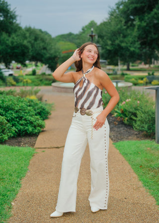 Tiger Print Brown Halter Top