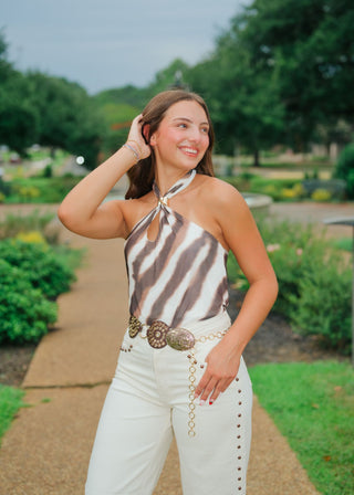 Tiger Print Brown Halter Top