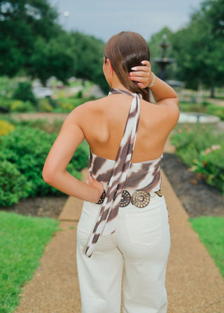 Tiger Print Brown Halter Top