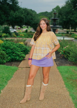 Yellow & Purple Plaid Babydoll Top