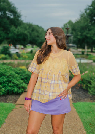 Yellow & Purple Plaid Babydoll Top