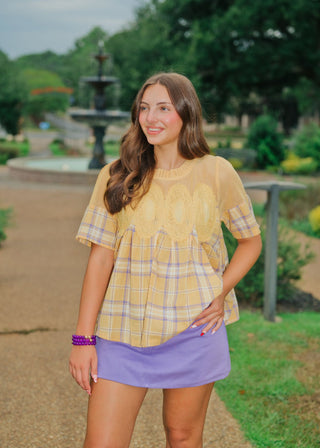 Yellow & Purple Plaid Babydoll Top
