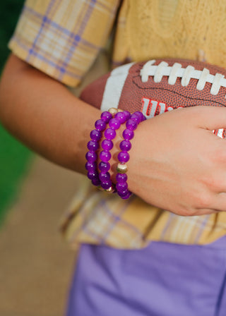 Purple Beaded Stretchy Bracelet Set