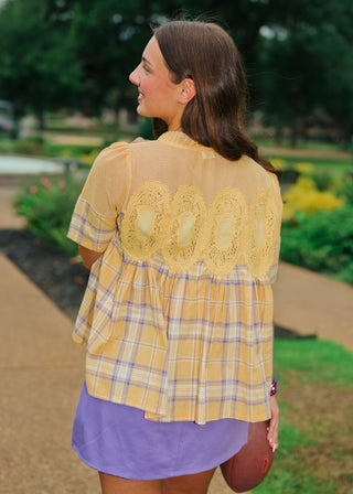 Yellow & Purple Plaid Babydoll Top