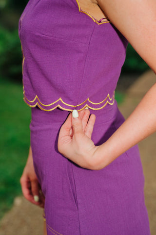 Purple & Gold Trim Scallop Hem Mini Skirt Set