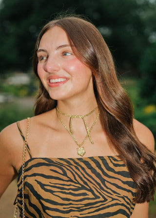 Tiger Pendant Cord Tie Necklace
