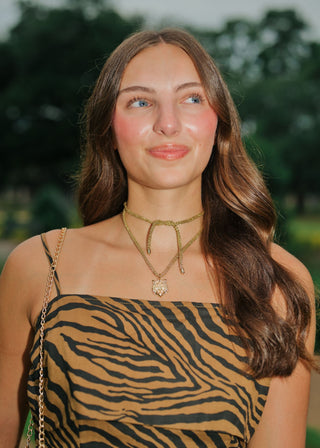 Tiger Pendant Cord Tie Necklace
