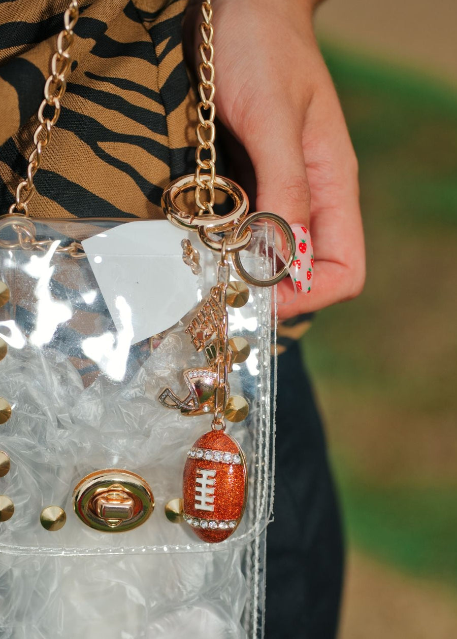 Brown Football Glitter Keychain