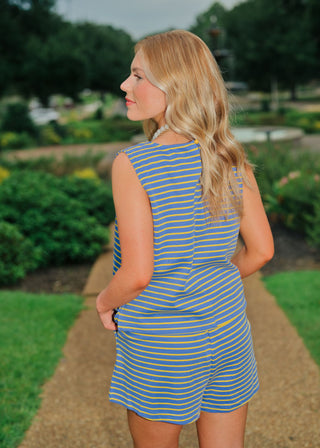 Purple & Yellow Striped Sleeveless Short Set