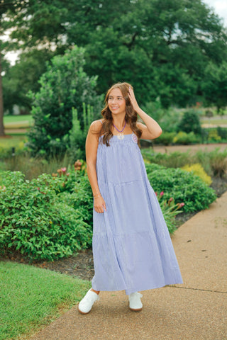 Purple Gingham Tie Back Maxi Dress