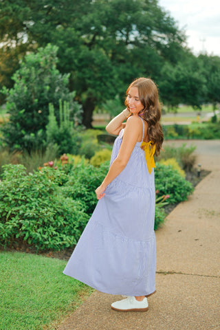 Purple Gingham Tie Back Maxi Dress
