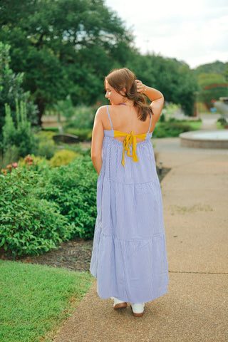 Purple Gingham Tie Back Maxi Dress