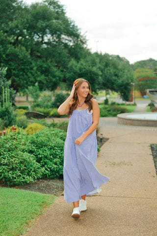 Purple Gingham Tie Back Maxi Dress
