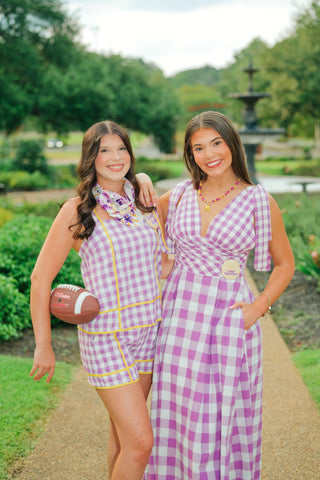 Purple & Yellow Checkered Short Set