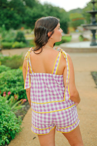 Purple & Yellow Checkered Short Set