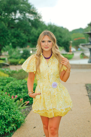 Yellow Floral Bubble Hem Dress