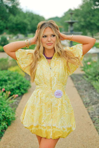 Yellow Floral Bubble Hem Dress