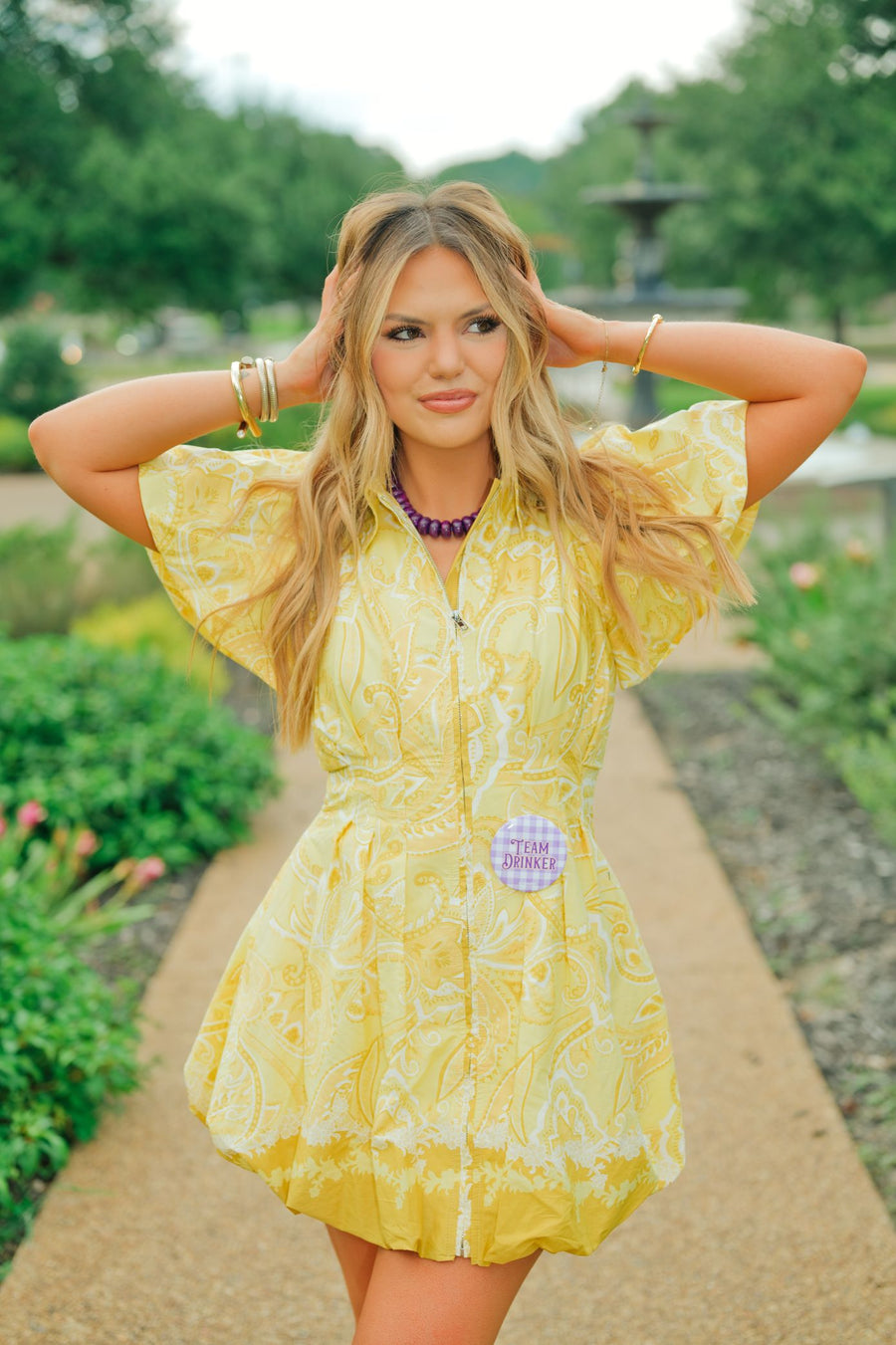 Yellow Floral Bubble Hem Dress