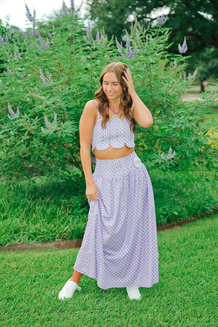 Purple Polka Dot Maxi Skirt Set