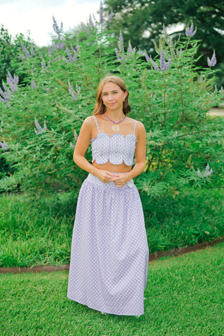 Purple Polka Dot Maxi Skirt Set