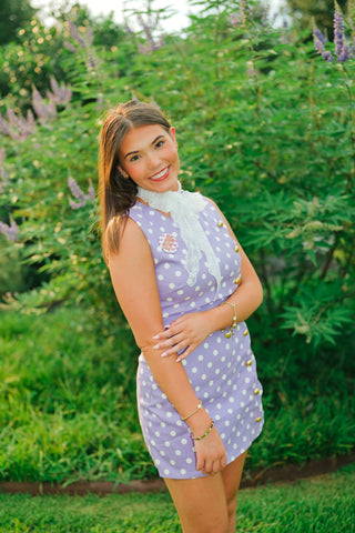 Purple Polka Scallop Button Romper