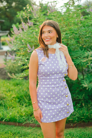 Purple Polka Scallop Button Romper
