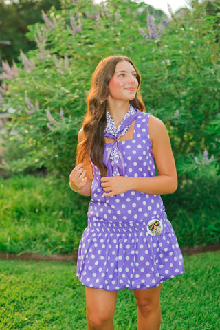 Purple Polka Dot Bubble Hem Dress