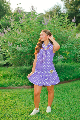 Purple Polka Dot Bubble Hem Dress