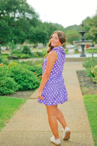 Purple Polka Dot Bubble Hem Dress