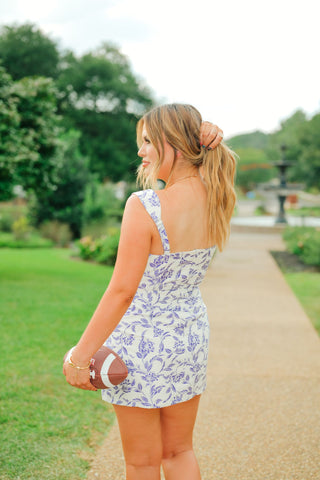 Purple Floral Jacquard Mini Dress