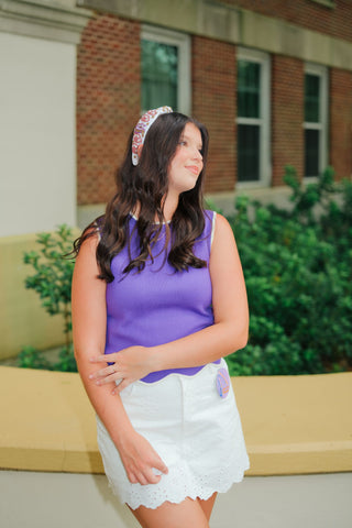 Purple Knit Top With White Trim