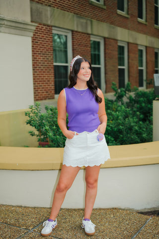 Purple Knit Top With White Trim