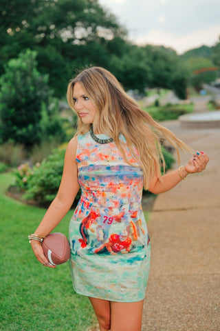 Football Print Open Back Mini Dress