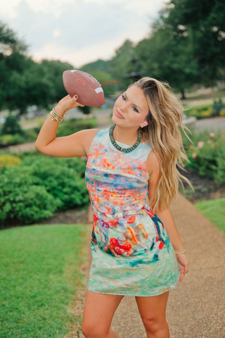 Football Print Open Back Mini Dress