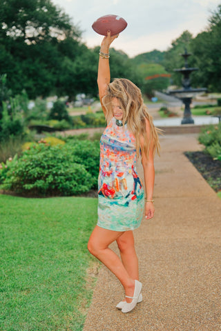 Football Print Open Back Mini Dress